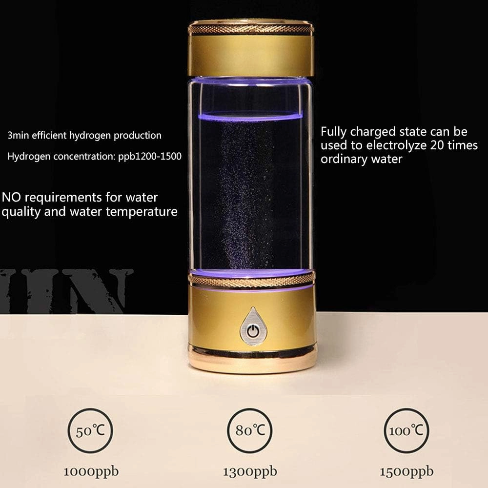 Water Purifiers, Hydrogen-Rich Water Bottle Portable USB Rechargeable Hydrogen Water Generator Ionizer Mode 3 Mins Make Hydrogen Quickly Content Up to 1200-1500 PPB 380ML