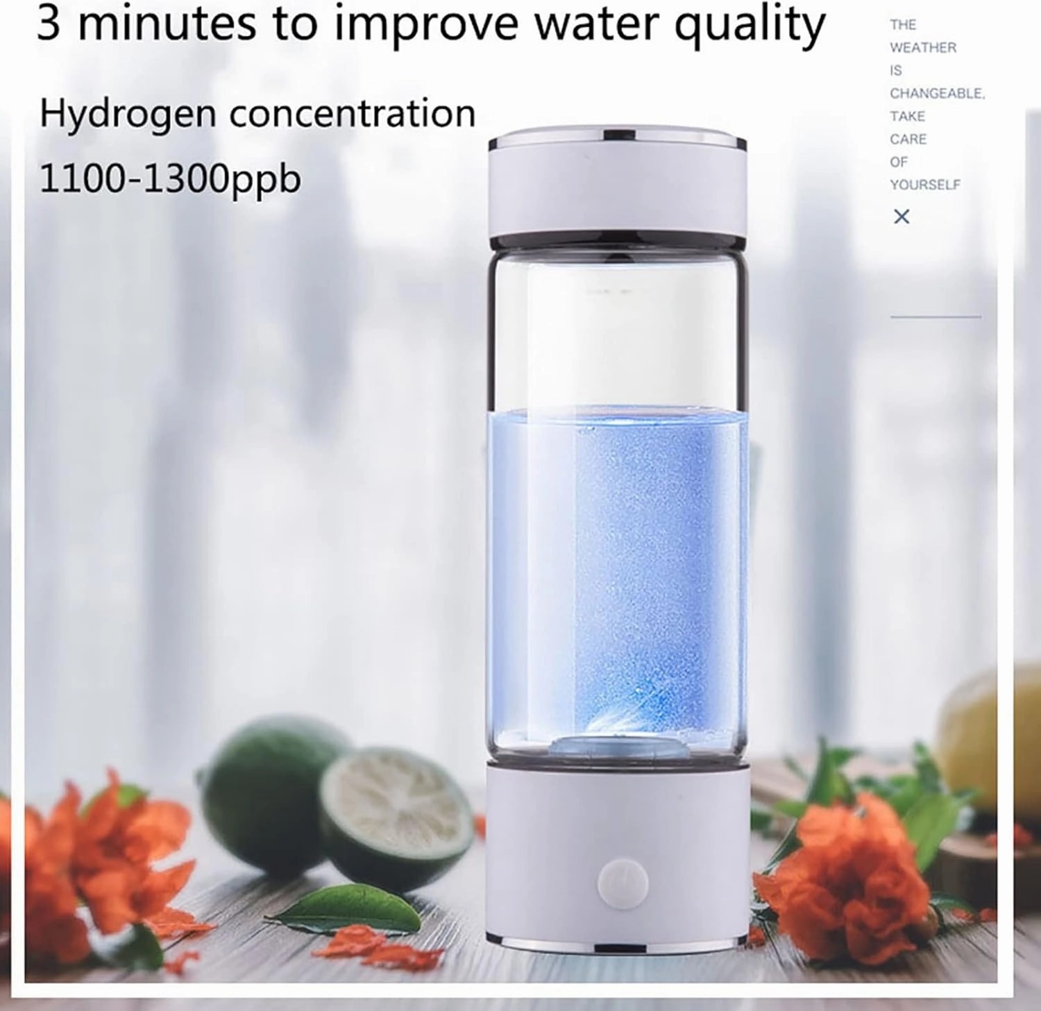 Water Purifiers, Portable Hydrogen Water Bottle Hydrogen Rich Water Generator PEM Pure H2 Water Ionizer Mode 3 Mins Make Hydrogen Content Up to 1100-1300 PPB High Concentration USB Rechargeable 420M
