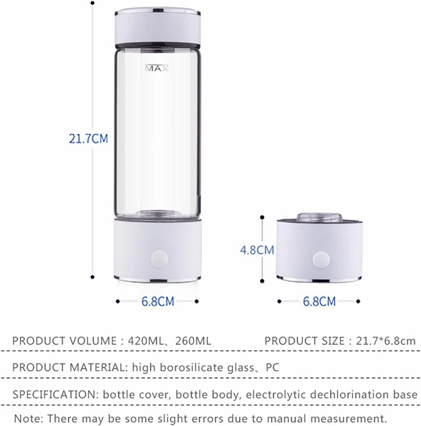 Water Purifiers, Portable Hydrogen Water Bottle Hydrogen Rich Water Generator PEM Pure H2 Water Ionizer Mode 3 Mins Make Hydrogen Content Up to 1100-1300 PPB High Concentration USB Rechargeable 420M
