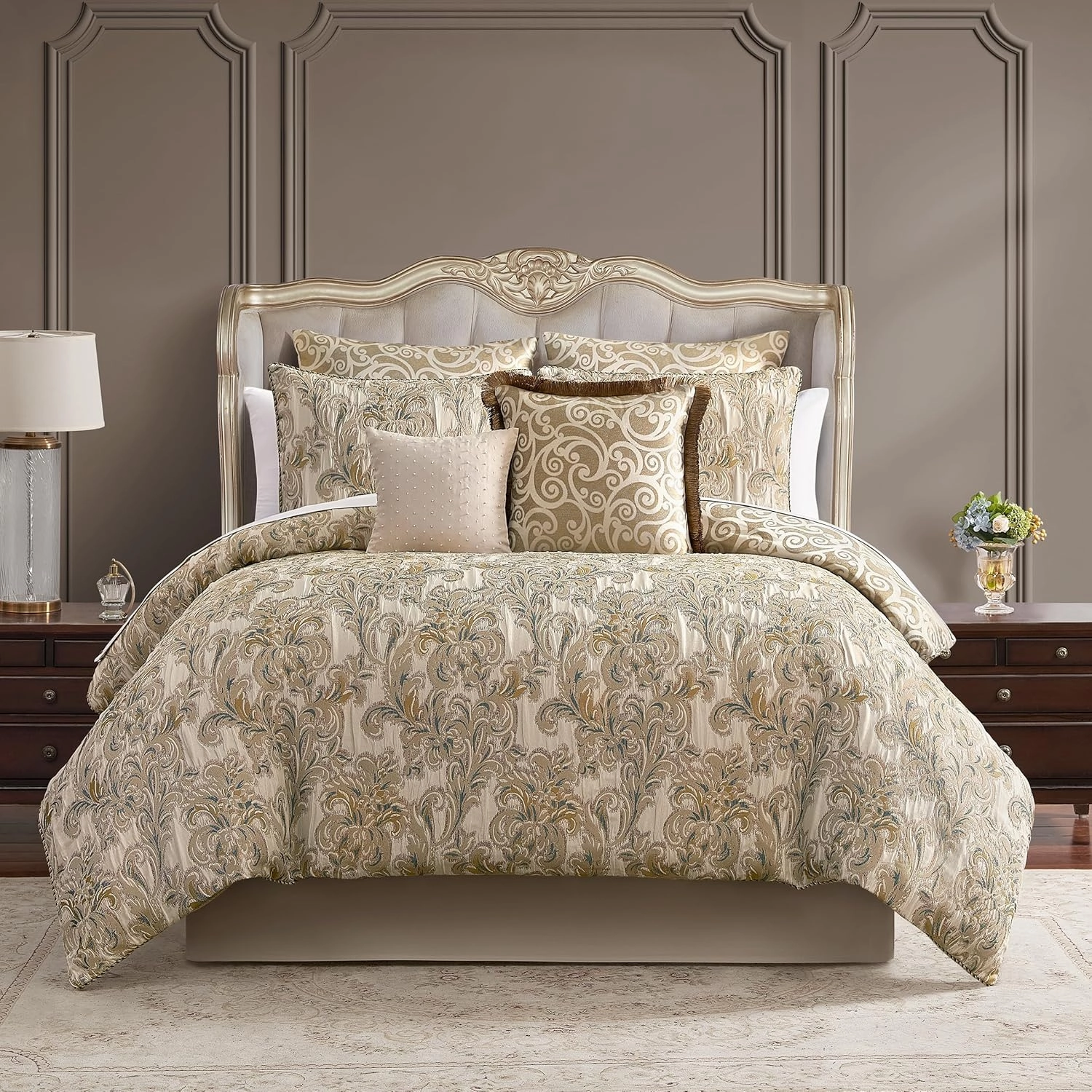 Waterford Arden 8 Piece King Comforter Set, Beige
