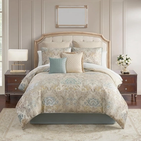Waterford Brona 8 Piece King Comforter Set, Blue