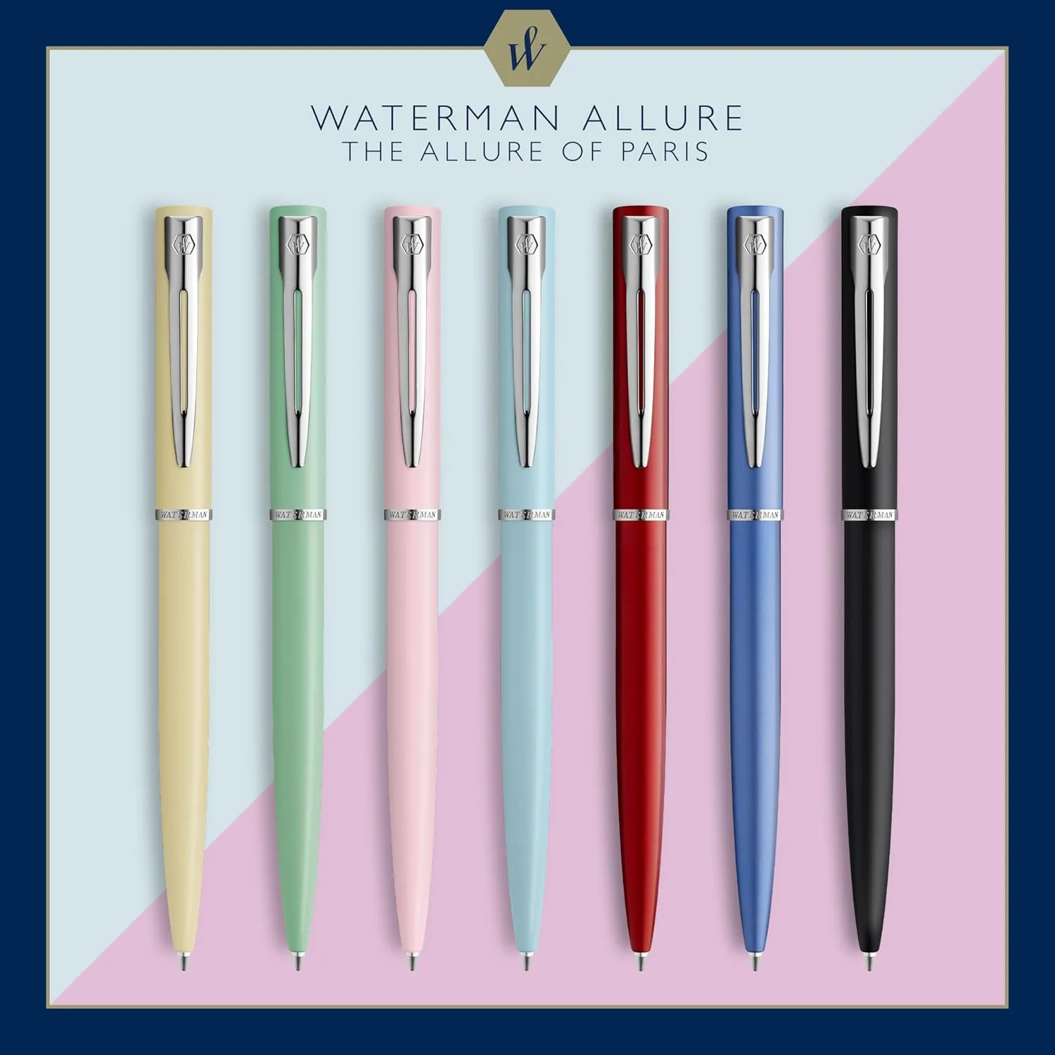 Waterman Allure Ballpoint Pen | Baby Blue Matte Lacquer with Chrome Trim | Medium Point | Blue Ink | With Gift Box