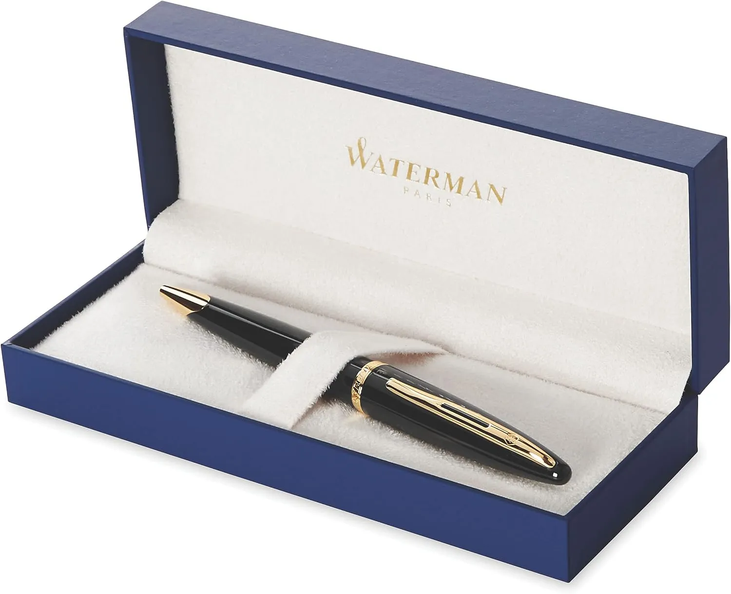 Waterman Carène Black Sea Ballpoint Pen, High-Gloss Black & 23k Gold Clip, Medium Point with Blue Ink Cartridge, Gift Box