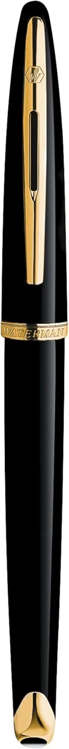 Waterman Carène Black Sea Fountain Pen, High-Gloss Black & 23k Gold Clip, Medium Nib with Blue Ink Cartridge, Gift Box