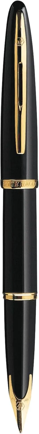Waterman Carène Black Sea Fountain Pen, High-Gloss Black & 23k Gold Clip, Medium Nib with Blue Ink Cartridge, Gift Box
