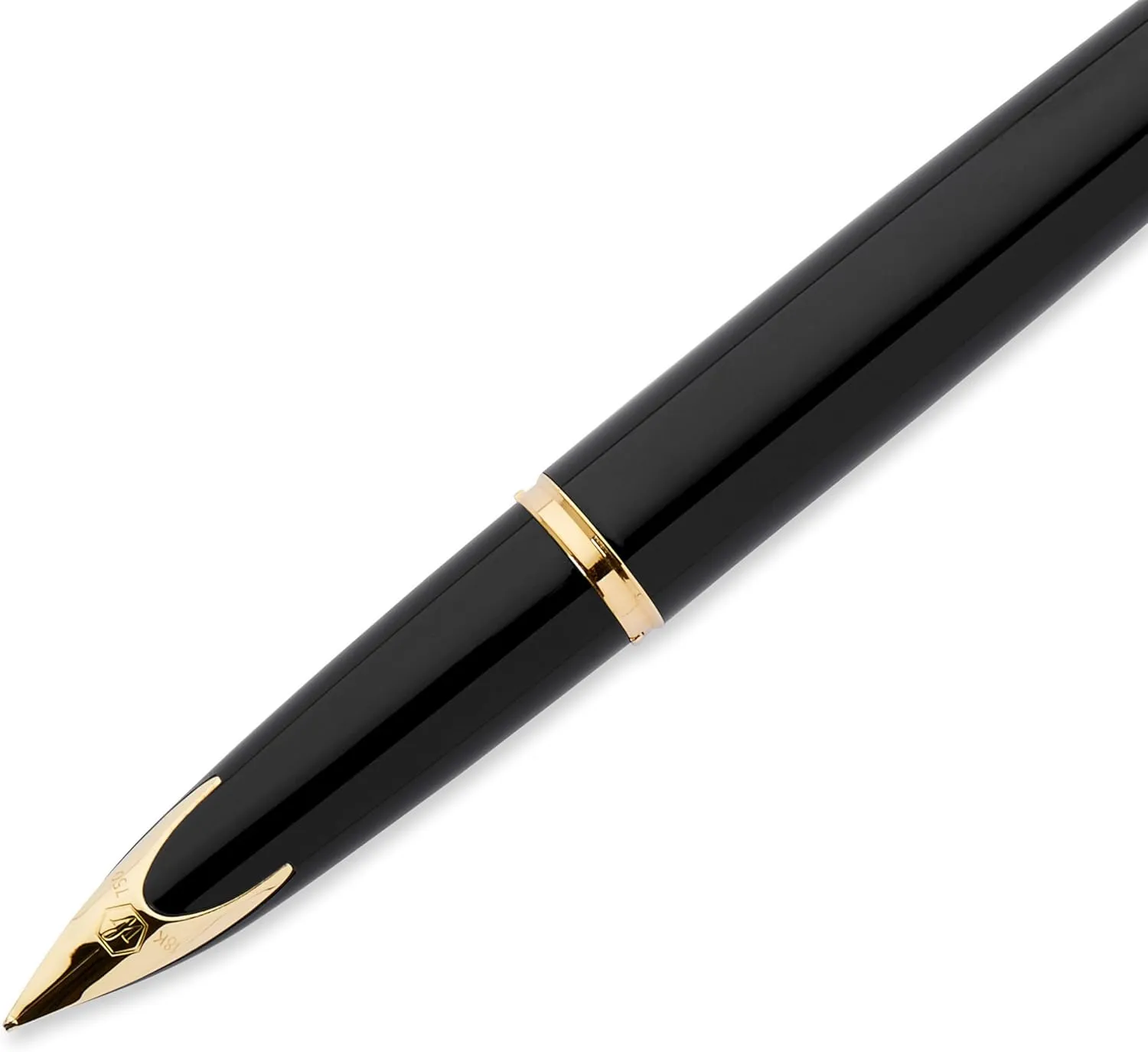 Waterman Carène Black Sea Fountain Pen, High-Gloss Black & 23k Gold Clip, Medium Nib with Blue Ink Cartridge, Gift Box