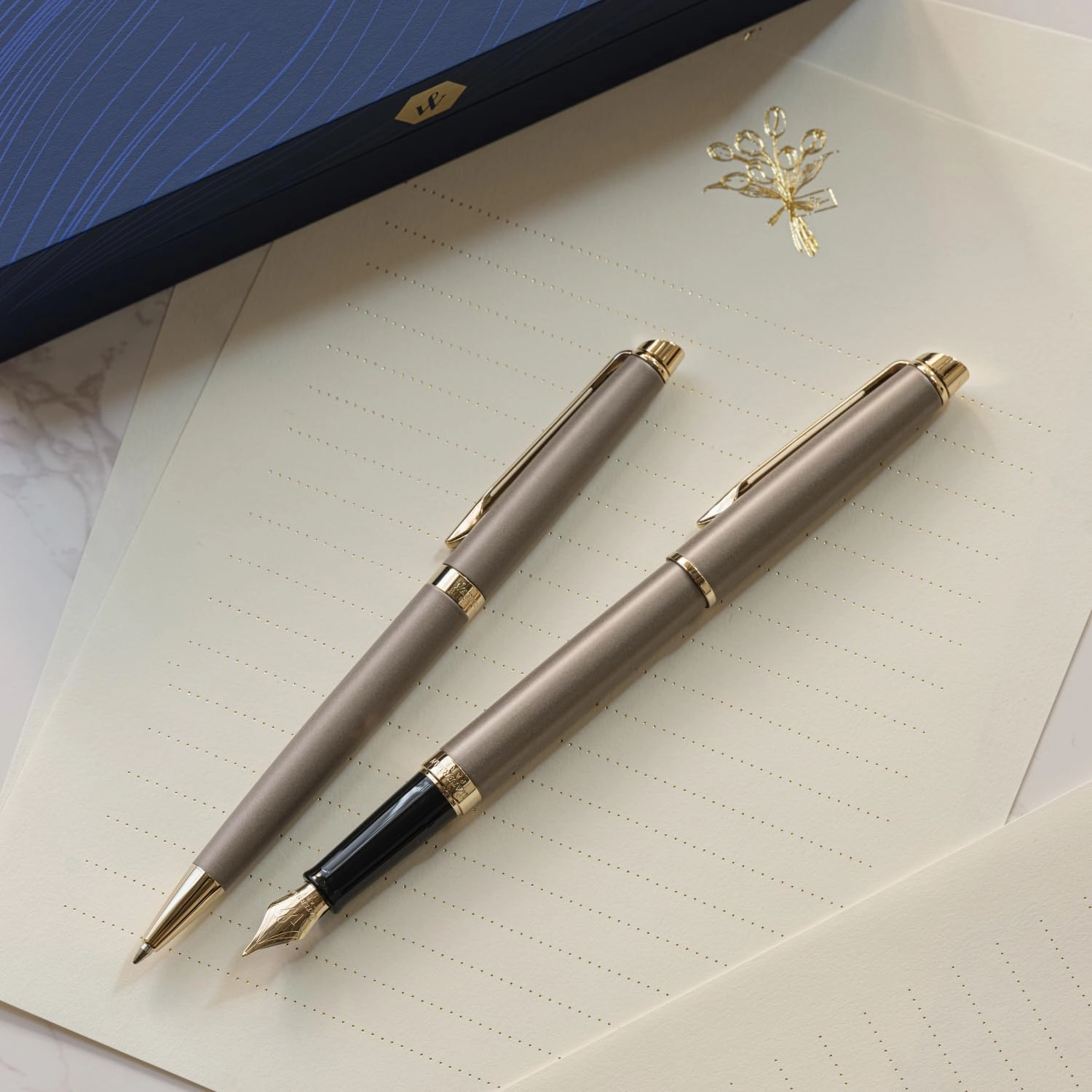 WATERMAN 2217936 Metropolitan Essential Stone Gray GT Fine Point Oil-based Ballpoint Pen Gift Luxury Official Authentic Imported