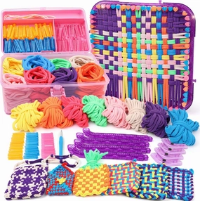 Weaving Loom Kit Toys Crafts - Arts and Crafts for Kids and Adults - Great Birthday Gifts for Girls Ages 6 7 8-12 13 Years Old - Sturdy Frame Potholder Loom Making Kits Portable Box and Craft Loops