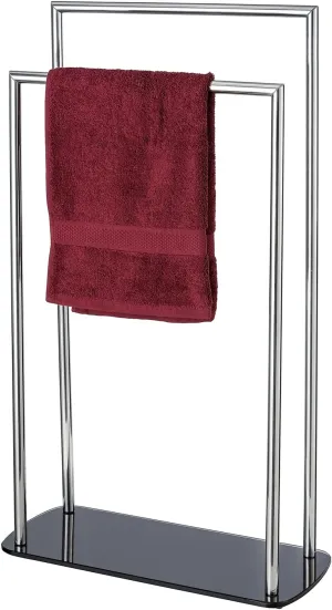 WENKO Towel Rack, Towel Stand with 2 Bars, Free Standing Towel Holder for Bathroom, Kitchen, Pool, Space Saving, Stainless Steel, Silver/Black, 18.9 x 31.5 x 7.9 in