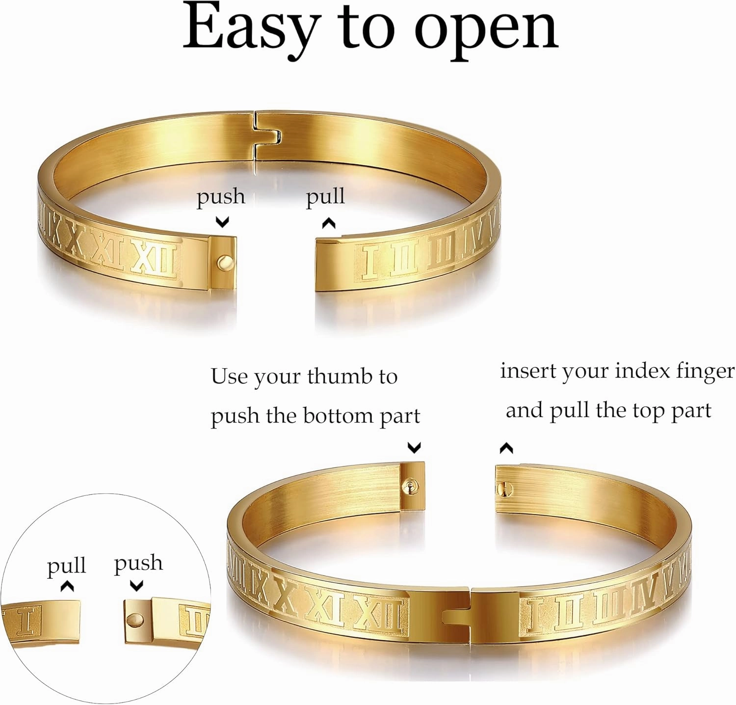 WFYOU 3PCS Stainless Steel Bracelets for Men Gold Roman Numeral Bangle Bracelet Twisted Cable Bracelet Adjustable Cuff Bracelet Mens Luxury Jewelry Bracelets Gifts
