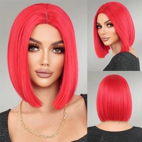 Wigs For Women Red Short Straight Wig for Party Synthetic Fiber Hairpiece Wigs