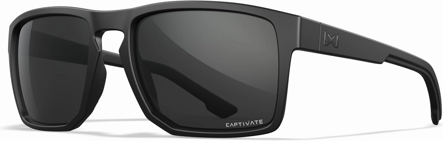 Wiley X WX Founder Sunglasses Safety Glasses for Men Shatterproof UV Eye Protection for Combat, Shooting Captivate Grey Lenses Matte Black Frames