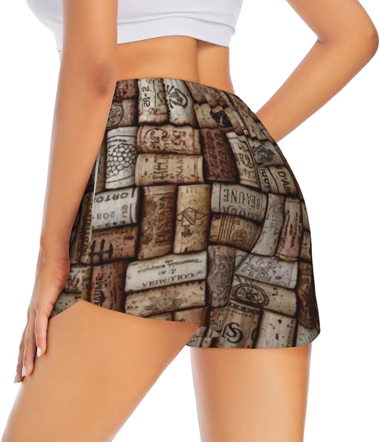 Wine Cork Print Summer Quick Dry Shorts Athletic Running Women's Workout Waisted Pockets Gym Yoga