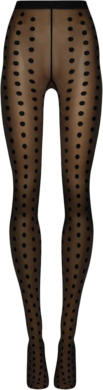 Wolford Bonny Dots Tights For Women Pantyhose Hosiery Stocking Sheer-Opaque Delight with Bold Polka Dots & Knitted Waistband