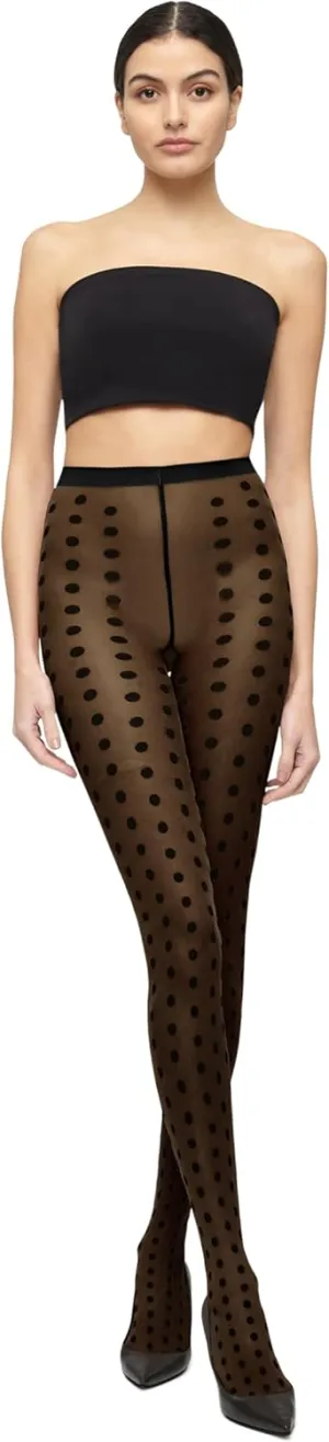 Wolford Bonny Dots Tights For Women Pantyhose Hosiery Stocking Sheer-Opaque Delight with Bold Polka Dots & Knitted Waistband