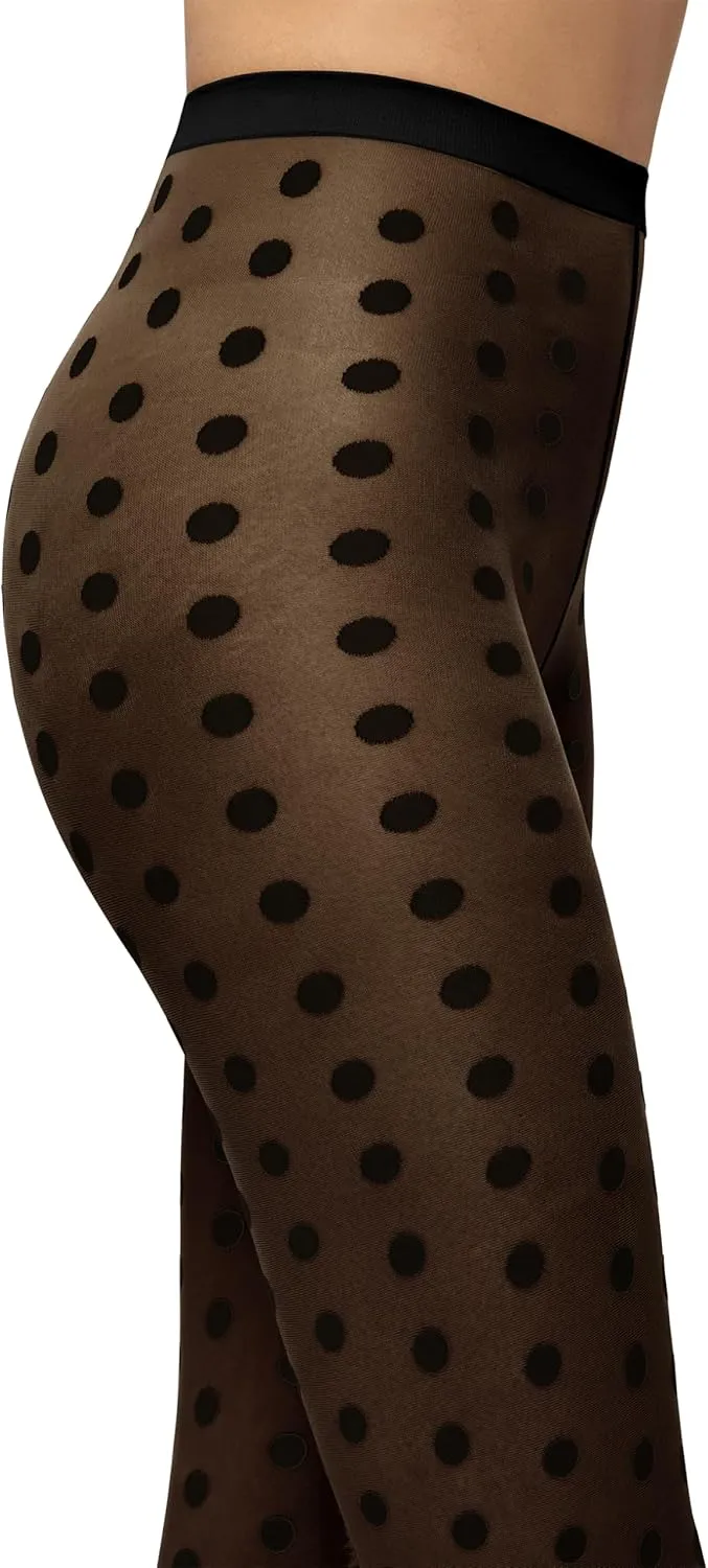 Wolford Bonny Dots Tights For Women Pantyhose Hosiery Stocking Sheer-Opaque Delight with Bold Polka Dots & Knitted Waistband