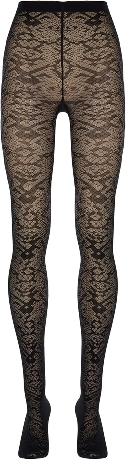 Wolford Snake Jacquard Tights For Women 30 Denier Matte Snakeskin Patterned with Soft Knitted Waistband Circular Knit Design