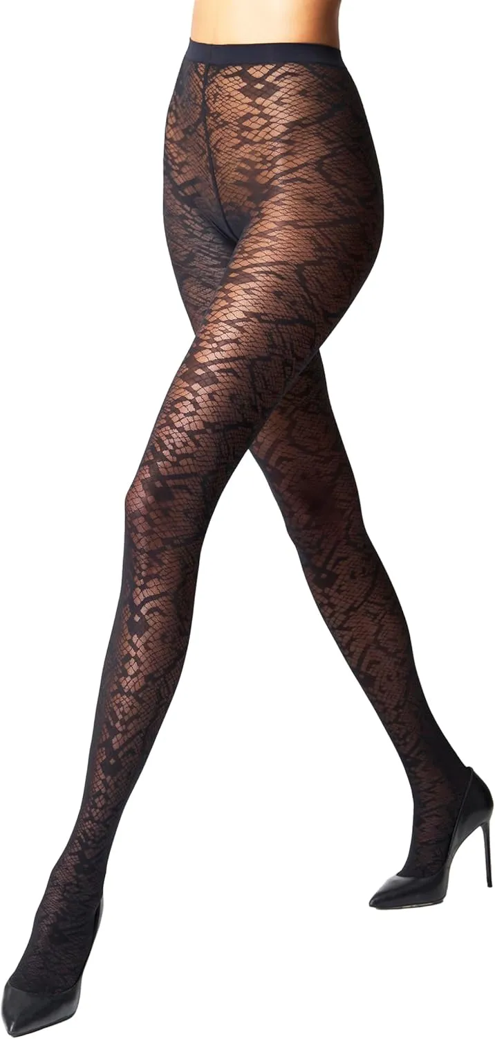 Wolford Snake Jacquard Tights For Women 30 Denier Matte Snakeskin Patterned with Soft Knitted Waistband Circular Knit Design