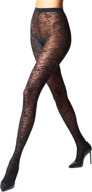 Wolford Snake Jacquard Tights For Women 30 Denier Matte Snakeskin Patterned with Soft Knitted Waistband Circular Knit Design