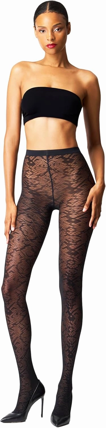 Wolford Snake Jacquard Tights For Women 30 Denier Matte Snakeskin Patterned with Soft Knitted Waistband Circular Knit Design