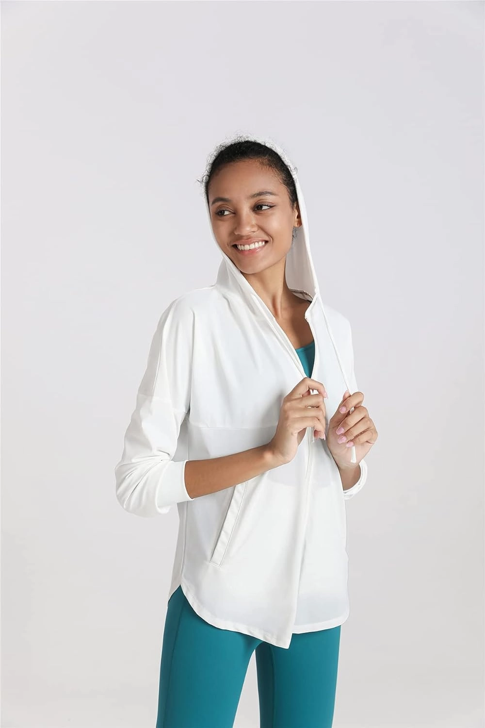 Women Long Sleeve UV Protection Loose Yoga Jacket Comfy Zipper Hoodied Jogging Jacket