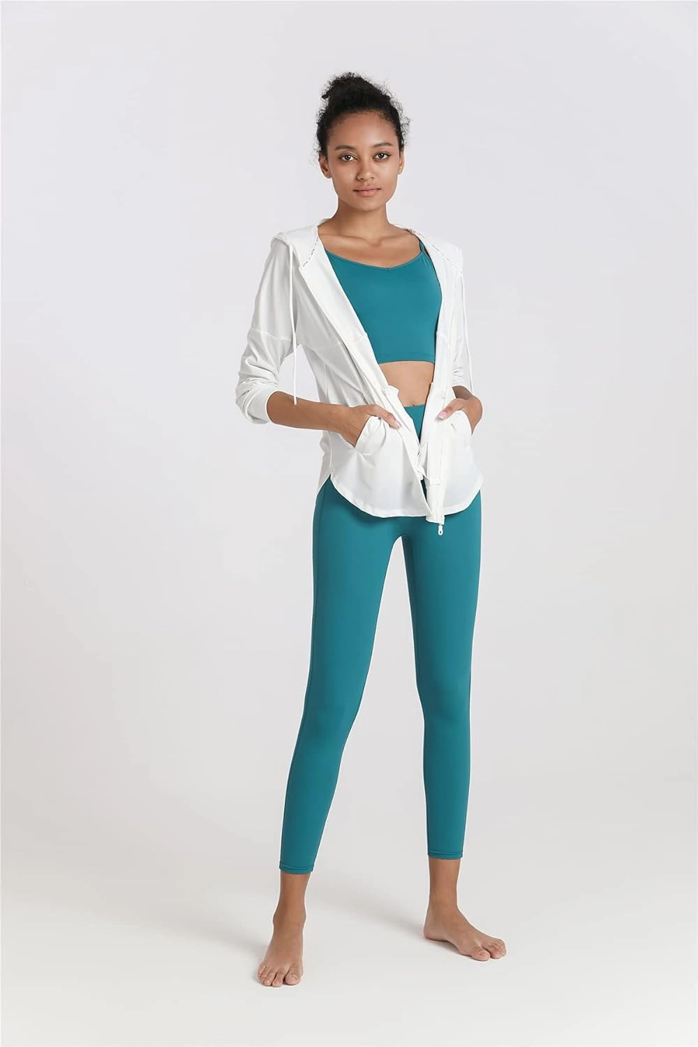 Women Long Sleeve UV Protection Loose Yoga Jacket Comfy Zipper Hoodied Jogging Jacket