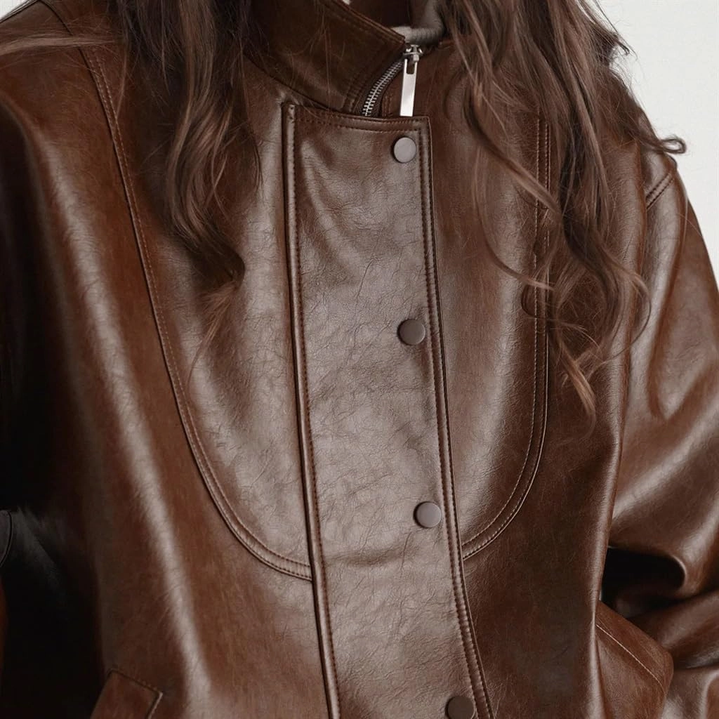 Women's Coat Aviator Jacket Spring And Autumn American Vintage Brown Aviator Jacket