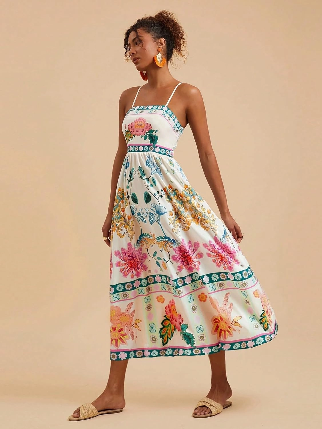 Women's Floral Spaghetti Strap Maxi Dress – Sleeveless Boho Beach Sundress with Vibrant Floral Print for Summer Vacation