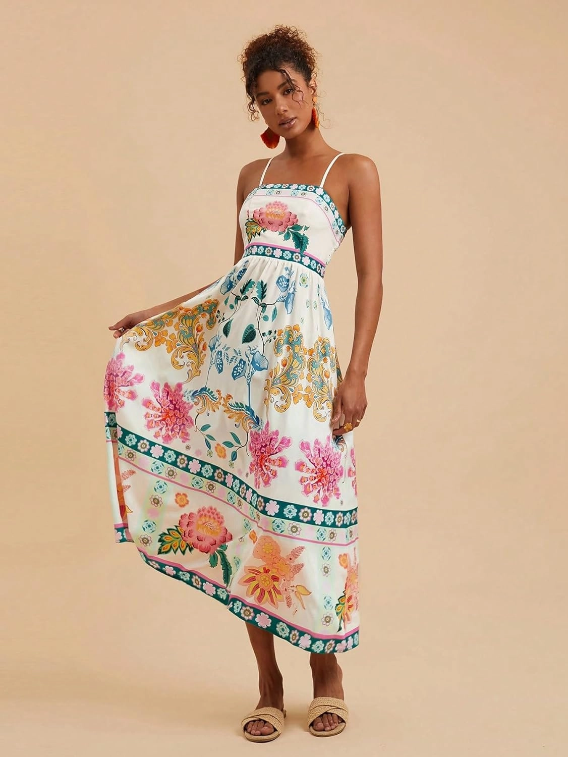 Women's Floral Spaghetti Strap Maxi Dress – Sleeveless Boho Beach Sundress with Vibrant Floral Print for Summer Vacation