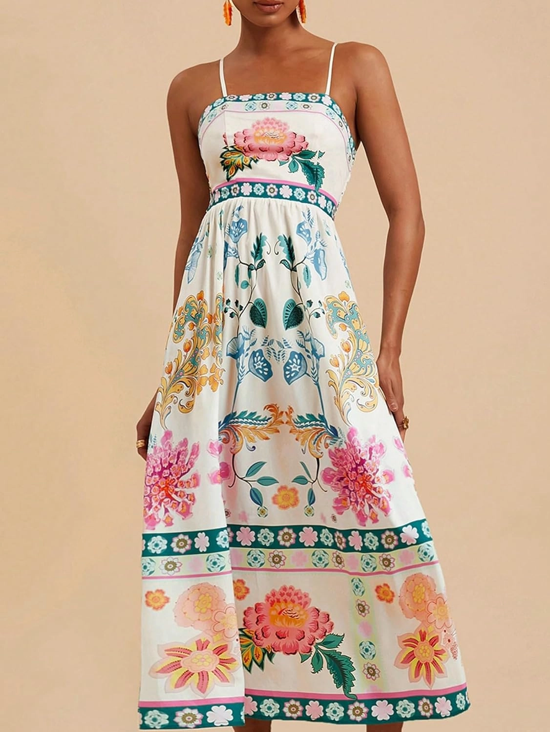 Women's Floral Spaghetti Strap Maxi Dress – Sleeveless Boho Beach Sundress with Vibrant Floral Print for Summer Vacation