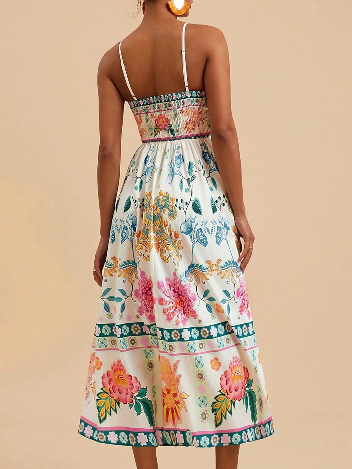 Women's Floral Spaghetti Strap Maxi Dress – Sleeveless Boho Beach Sundress with Vibrant Floral Print for Summer Vacation