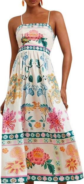 Women's Floral Spaghetti Strap Maxi Dress – Sleeveless Boho Beach Sundress with Vibrant Floral Print for Summer Vacation