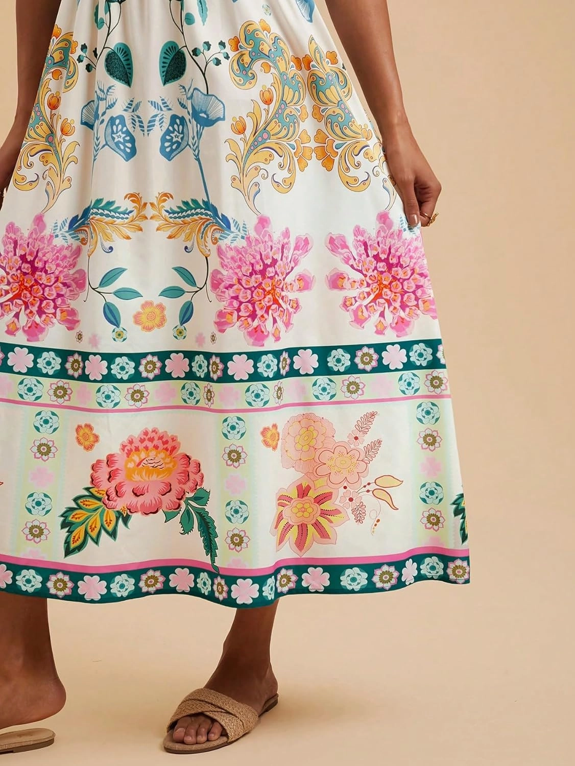 Women's Floral Spaghetti Strap Maxi Dress – Sleeveless Boho Beach Sundress with Vibrant Floral Print for Summer Vacation