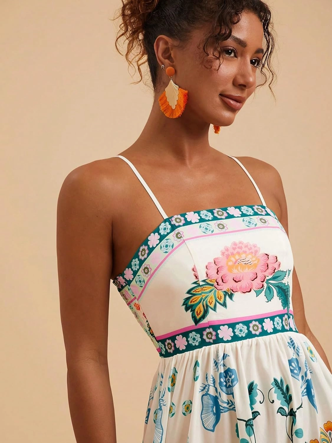 Women's Floral Spaghetti Strap Maxi Dress – Sleeveless Boho Beach Sundress with Vibrant Floral Print for Summer Vacation