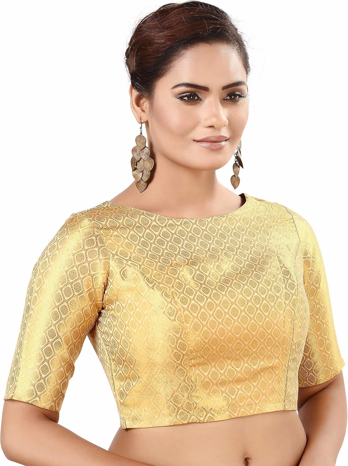 Women's Traditional Rich Golden Banarasi Brocade Stitched Readymade Saree Blouse