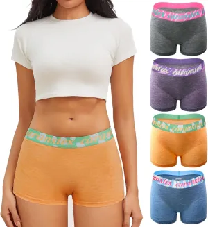 Womens Boxer Briefs Boy Shorts Underwear for Women Full Coverage Soft Stretch Panties 4 Pack