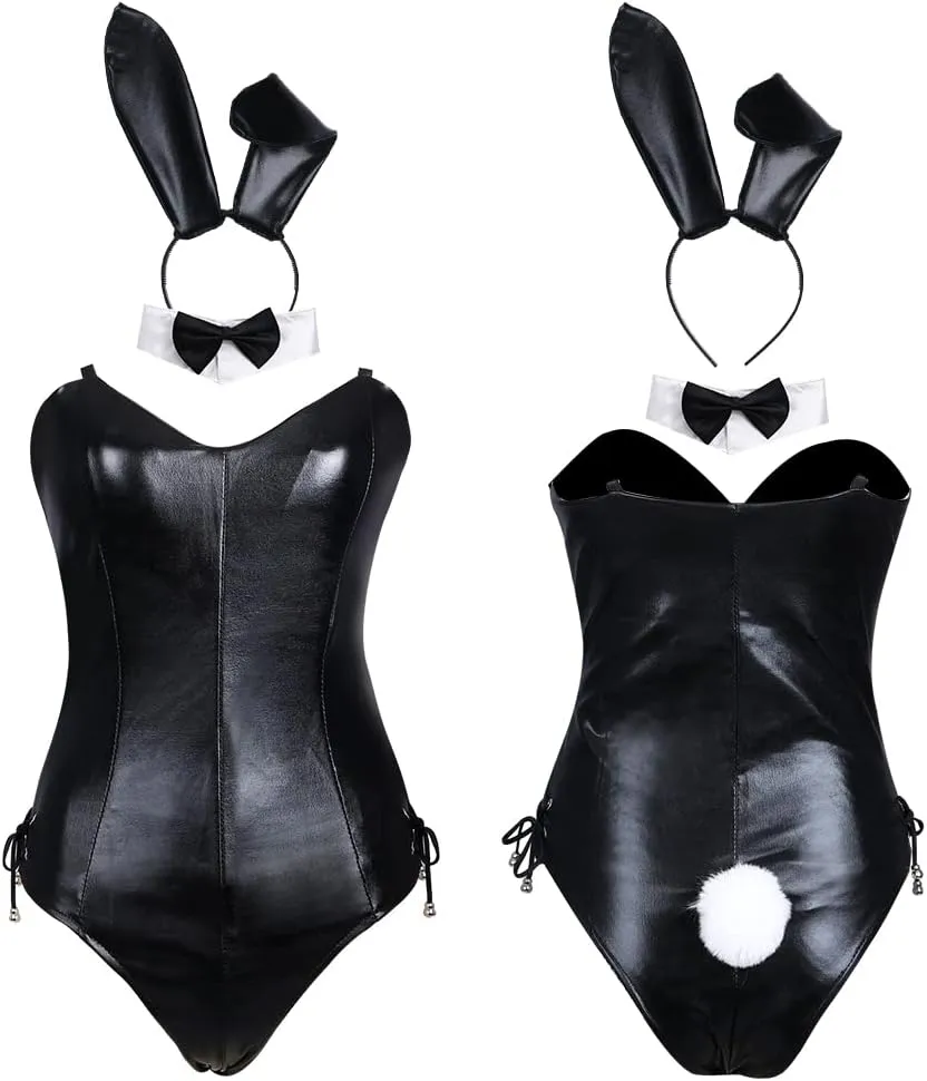 Womens Bunny Girl Senpai Cosplay Costume Outfit Anime Role Cosplay One Piece Bodysuit with Bunny Ear Stockings Set