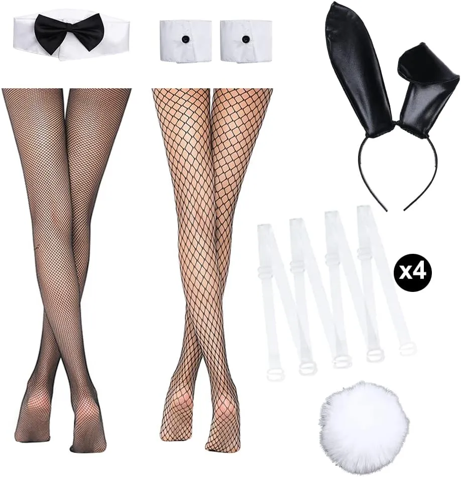 Womens Bunny Girl Senpai Cosplay Costume Outfit Anime Role Cosplay One Piece Bodysuit with Bunny Ear Stockings Set