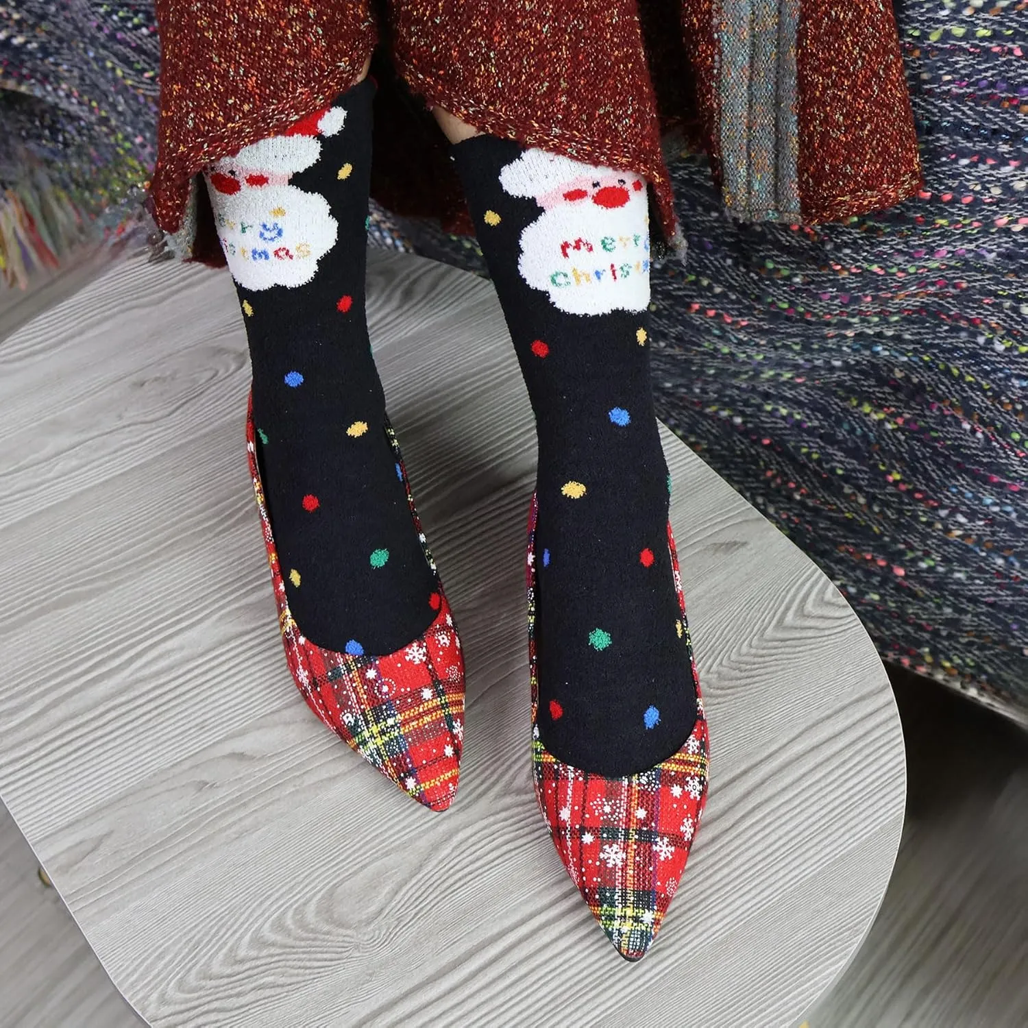 Women's Christmas Plaid Pumps 2 in, Pointed Toe, Mid Block Heels, Comfortable Cushioned Red Dress Shoes, Slip-on Festive Shoes, Anti-Skid & Flexible Rubber Sole