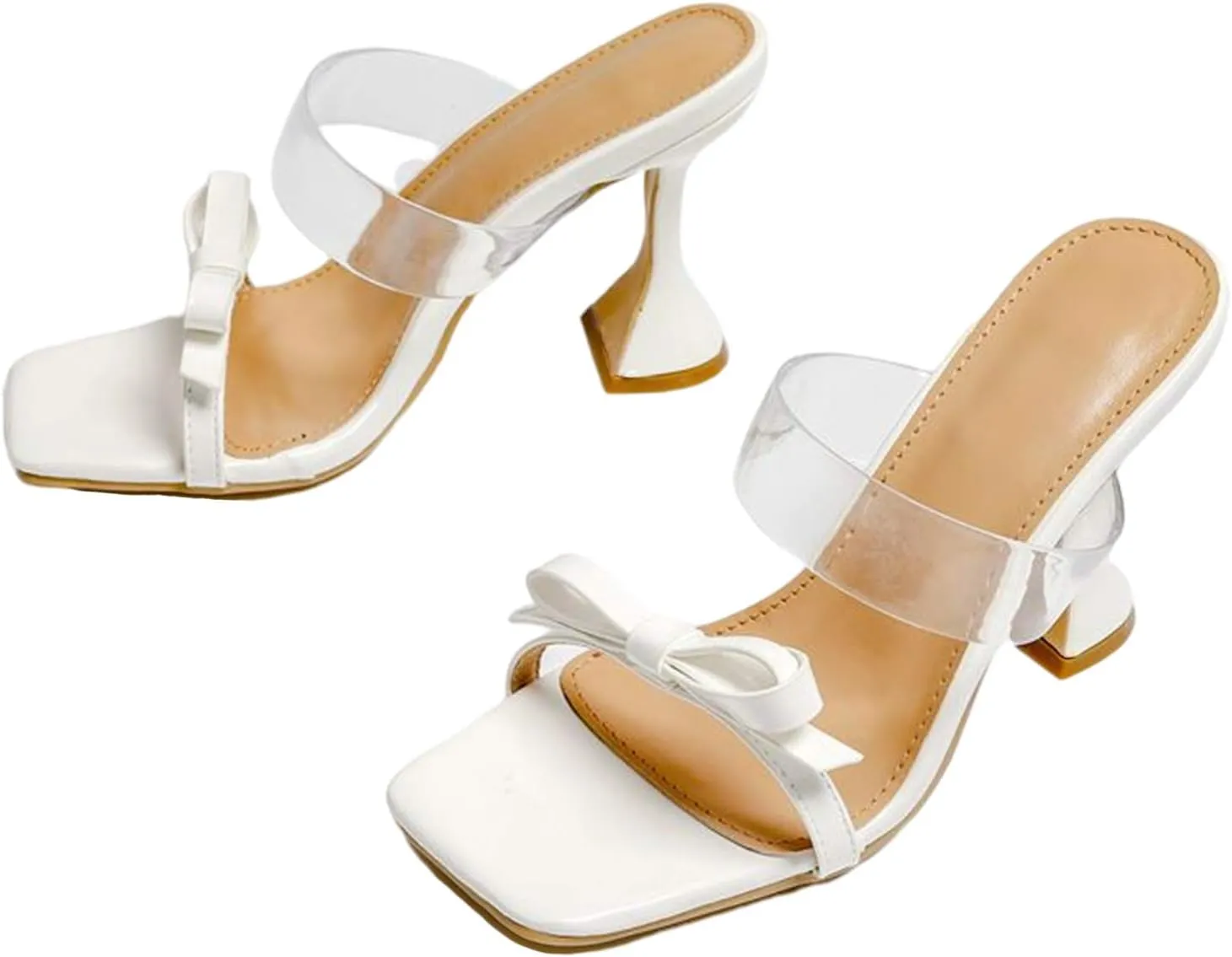 Women's Clear Heels Rhinestones Lace Up Heels Square Toe Stiletto High Heel Sandals