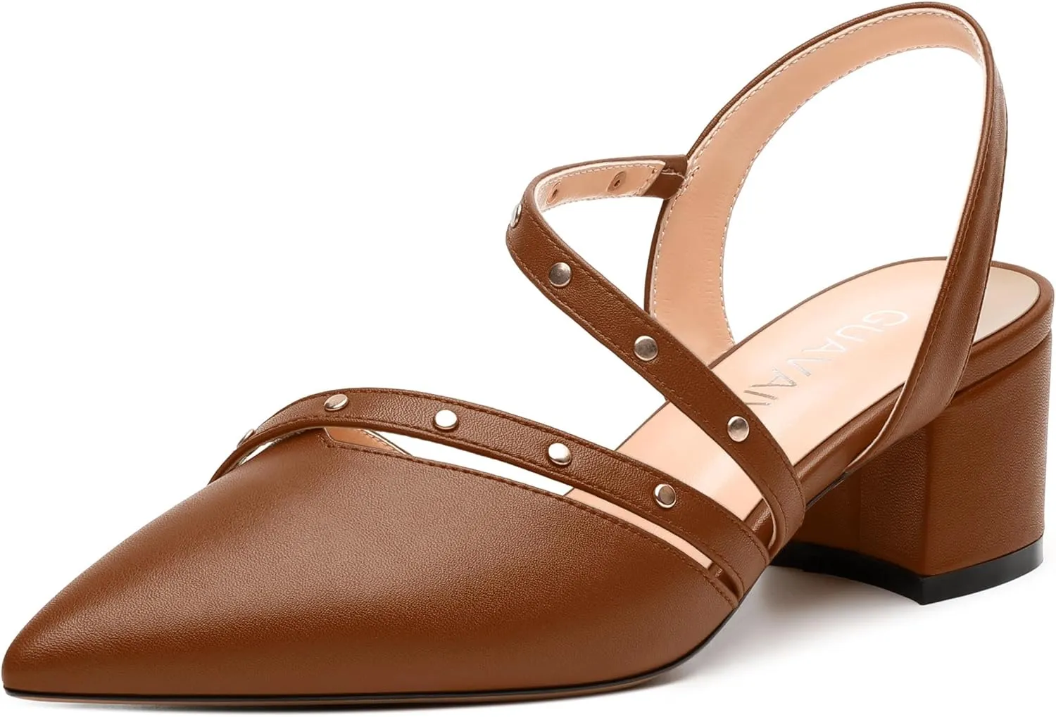 Women's Low Block Heel Pumps - Pointed Toe Slingback Slip-On, Solid Color Dress Shoes for Weddings, Parties & Everyday Wear