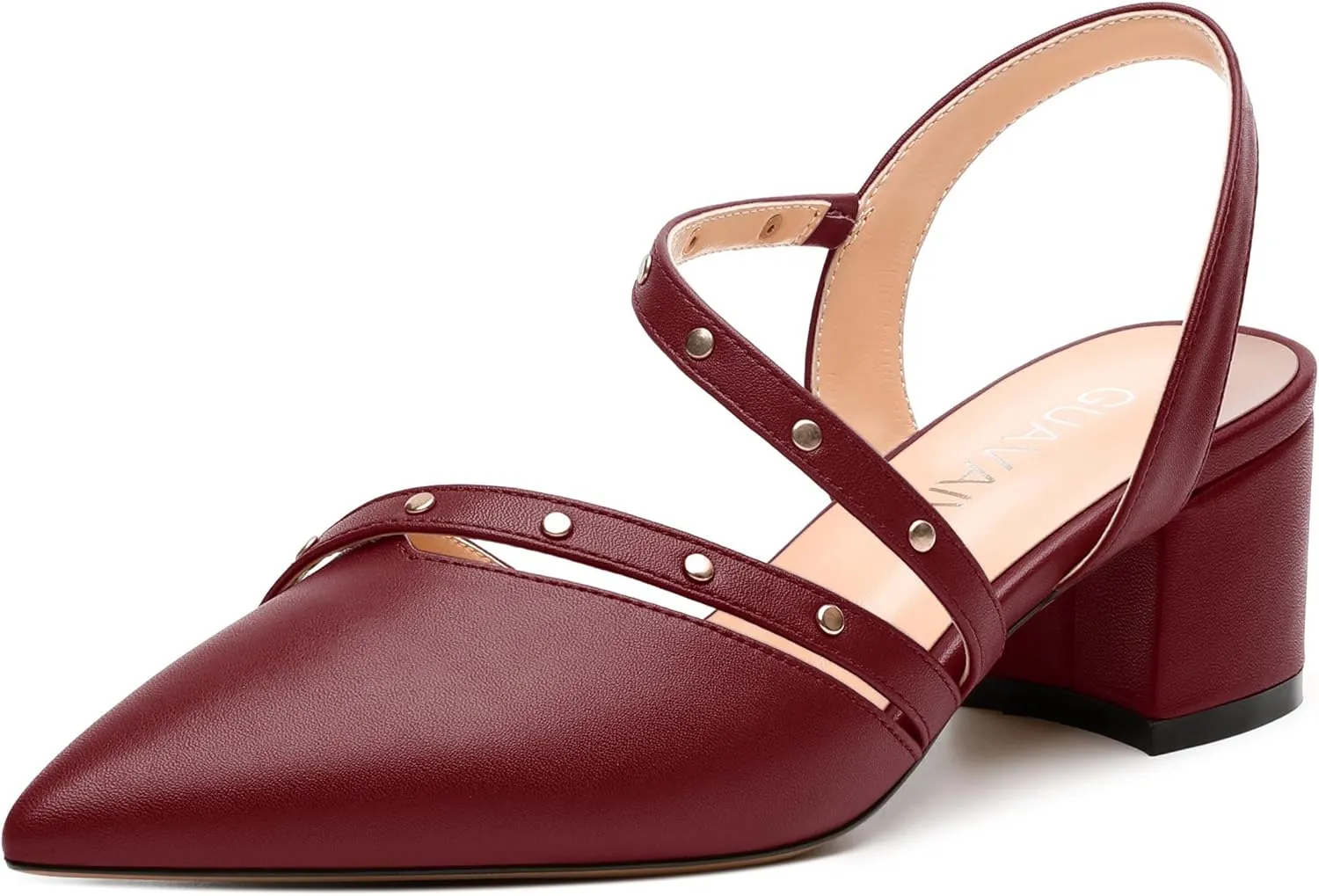 Women's Low Block Heel Pumps - Pointed Toe Slingback Slip-On, Solid Color Dress Shoes for Weddings, Parties & Everyday Wear