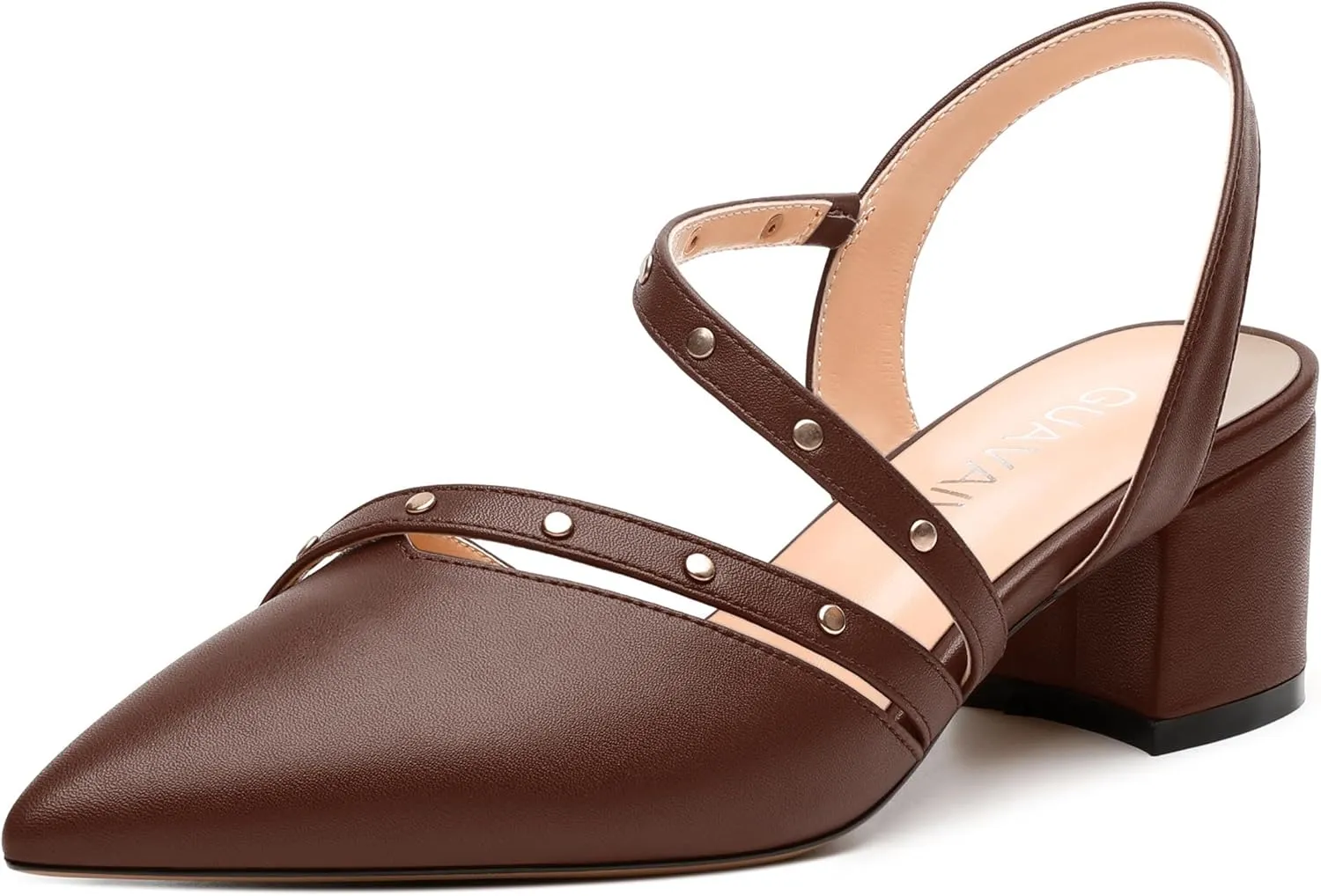 Women's Low Block Heel Pumps - Pointed Toe Slingback Slip-On, Solid Color Dress Shoes for Weddings, Parties & Everyday Wear