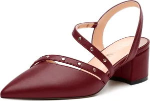 Women's Low Block Heel Pumps - Pointed Toe Slingback Slip-On, Solid Color Dress Shoes for Weddings, Parties & Everyday Wear