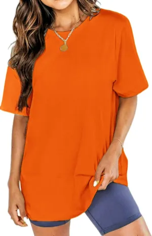 Womens Oversized Boyfriend Tee Shirts Short Sleeve Trendy Crew Neck Loose Workout Tee Casual Summer Tops Cotton