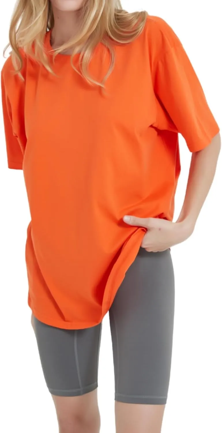 Womens Oversized Boyfriend Tee Shirts Short Sleeve Trendy Crew Neck Loose Workout Tee Casual Summer Tops Cotton