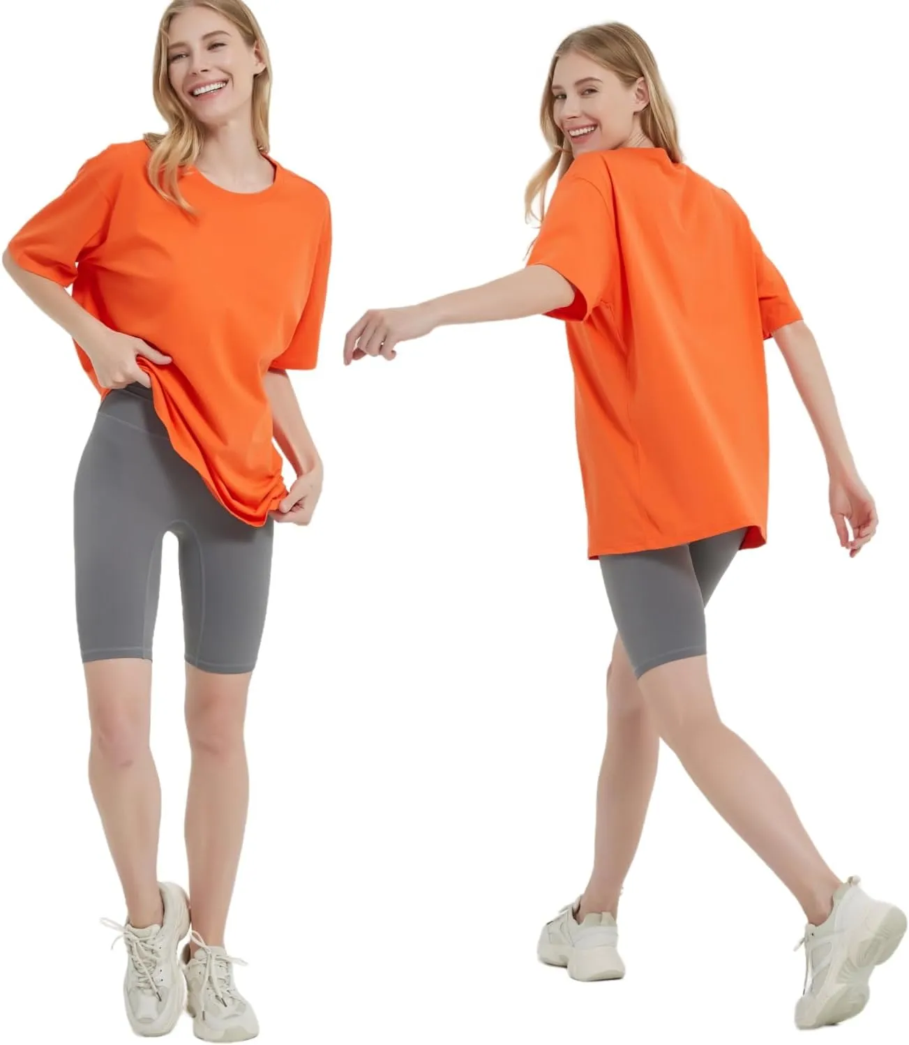 Womens Oversized Boyfriend Tee Shirts Short Sleeve Trendy Crew Neck Loose Workout Tee Casual Summer Tops Cotton