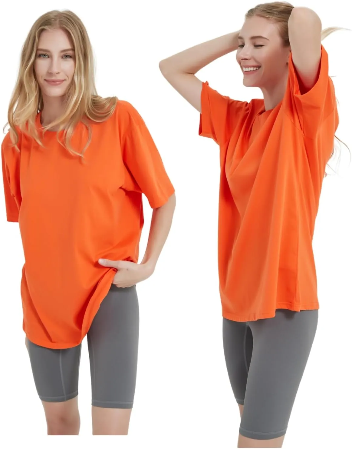 Womens Oversized Boyfriend Tee Shirts Short Sleeve Trendy Crew Neck Loose Workout Tee Casual Summer Tops Cotton