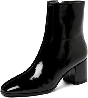 Women'S Patent Leather Chunky Heel Dress Ankle Boots With Side Zipper Fashion Square Toe Wedding Gogo Short Booties Autumn Party Ankle Boots