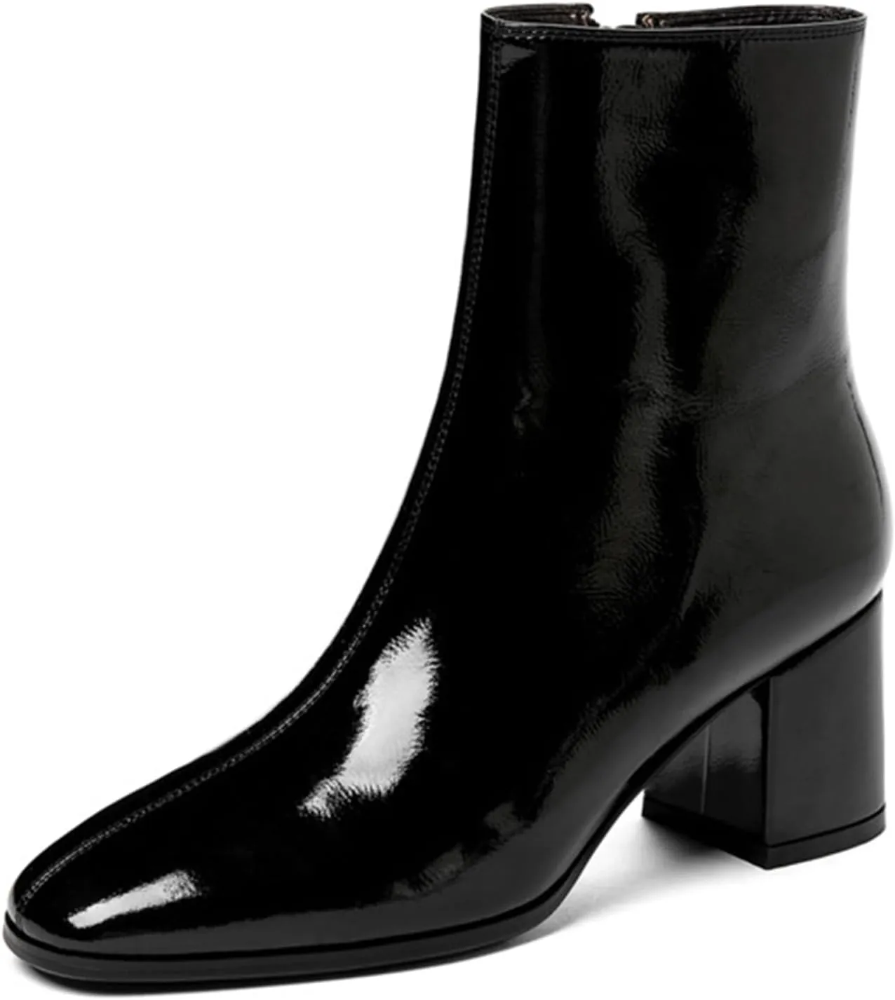 Women'S Patent Leather Chunky Heel Dress Ankle Boots With Side Zipper Fashion Square Toe Wedding Gogo Short Booties Autumn Party Ankle Boots